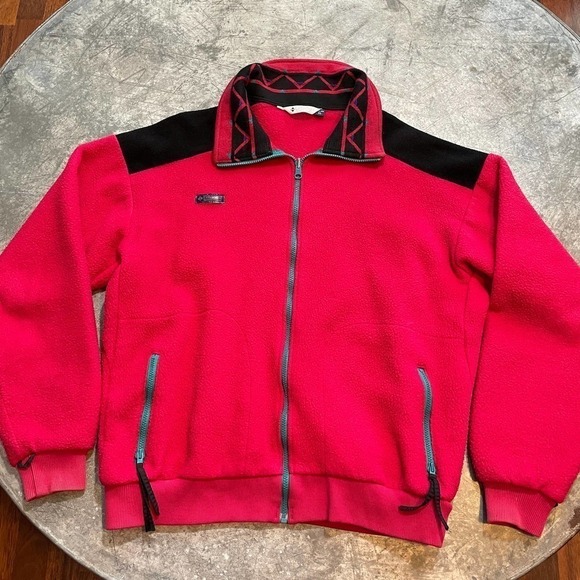 Vintage Columbia Aztec Collar Fleece Sweatshirt Jacket Pink Black Turquoise XL - Picture 1 of 15